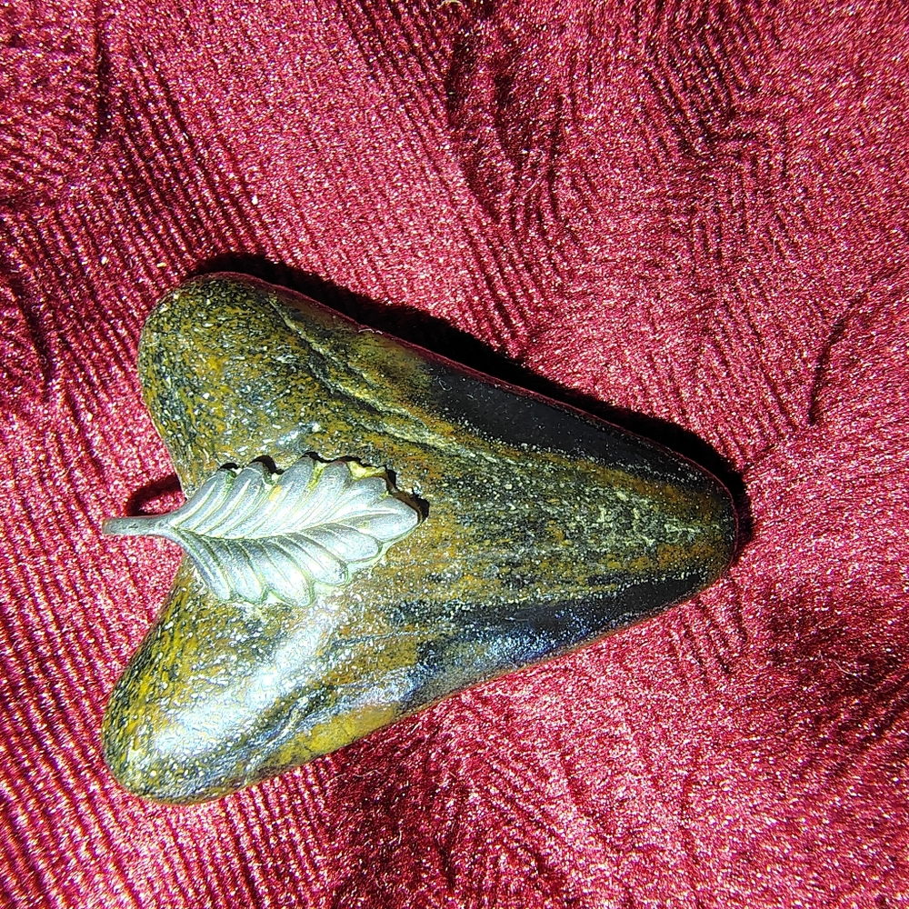 Triangular Stone Pendant With Silver Leaf - image 4